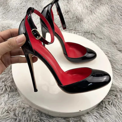 Round Toe High heels Sandals Patent Leather Ankle Strap