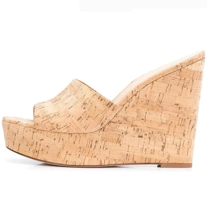 Cork Wedge Sandals Stylish High Heels Platform Mules Slip On