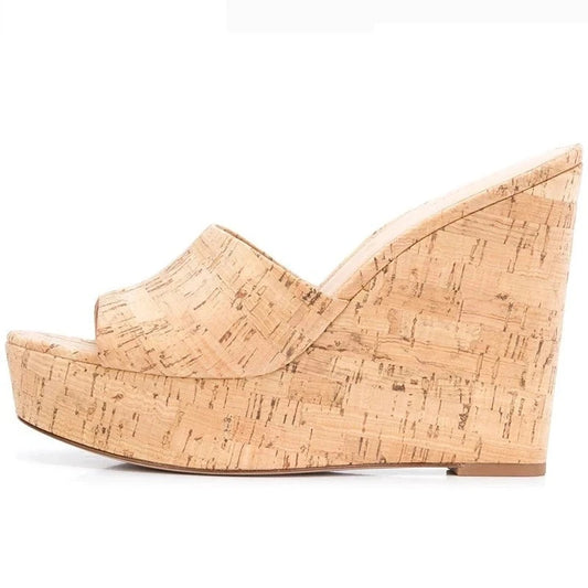 Cork Wedge Sandals Stylish High Heels Platform Mules Slip On