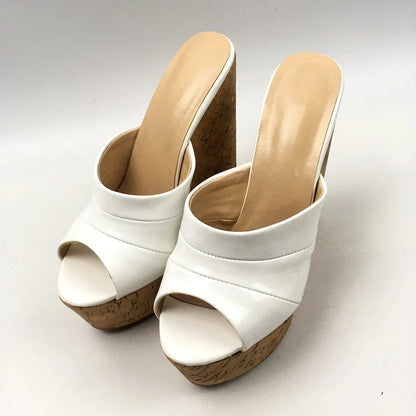 Cork Wedge Sandals Summer High Heels Platform Slip On Mules Patent Leather