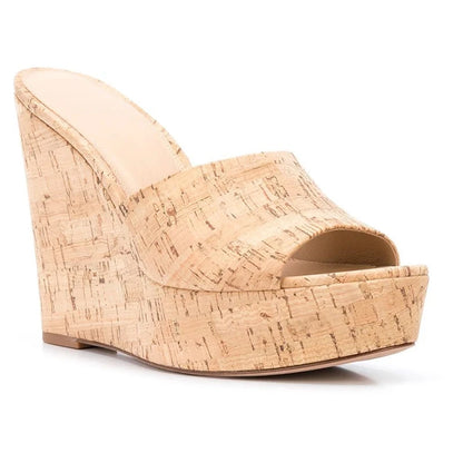 Cork Wedge Sandals Stylish High Heels Platform Mules Slip On