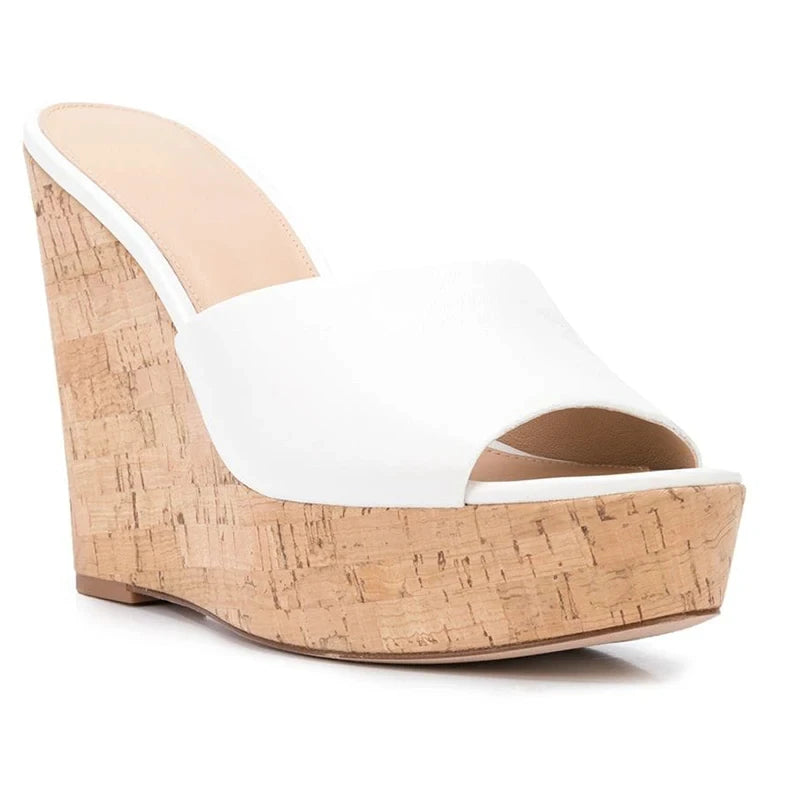 Cork Wedge Sandals Stylish High Heels Platform Mules Slip On