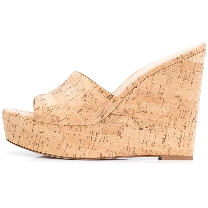 Cork Wedge Sandals Stylish High Heels Platform Mules Slip On