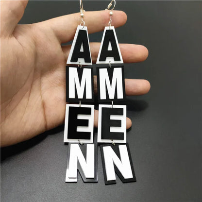 AMEN-Word Long Dangle Stud Earrings