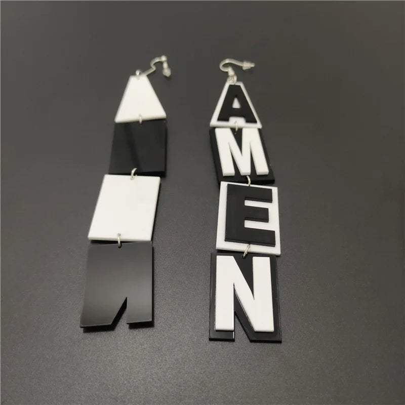 AMEN-Word Long Dangle Stud Earrings