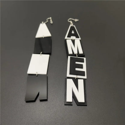 AMEN-Word Long Dangle Stud Earrings