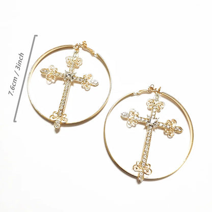 Big Hoop Cross Dangle Stud Earrings