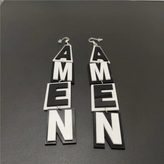 AMEN-Word Long Dangle Stud Earrings