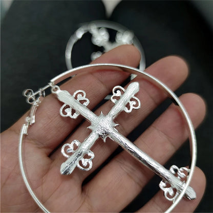 Big Hoop Cross Dangle Stud Earrings