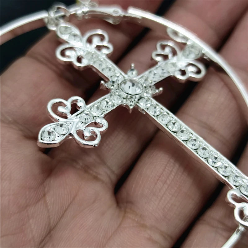 Big Hoop Cross Dangle Stud Earrings