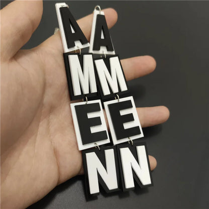 AMEN-Word Long Dangle Stud Earrings