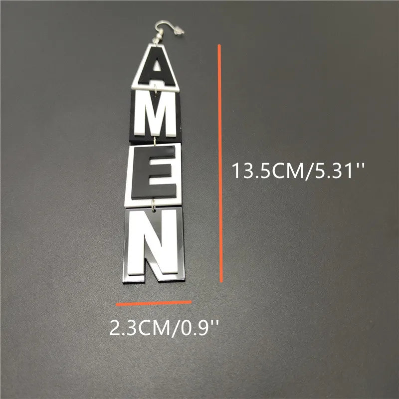 AMEN-Word Long Dangle Stud Earrings