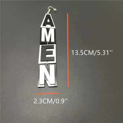 AMEN-Word Long Dangle Stud Earrings
