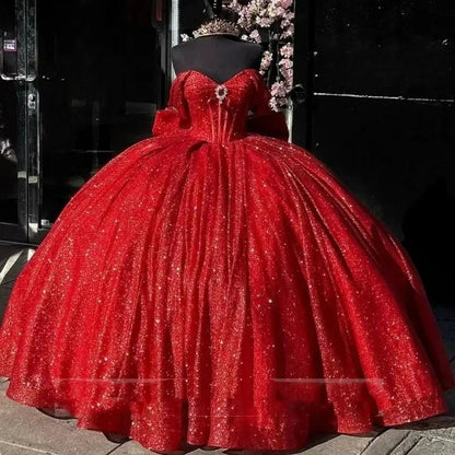 Cinderella Glittery Floor-Length Ball Gown Quinceanera Dress