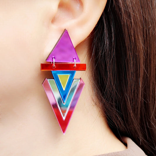 Triangle Reflective Dangle Stud Earrings