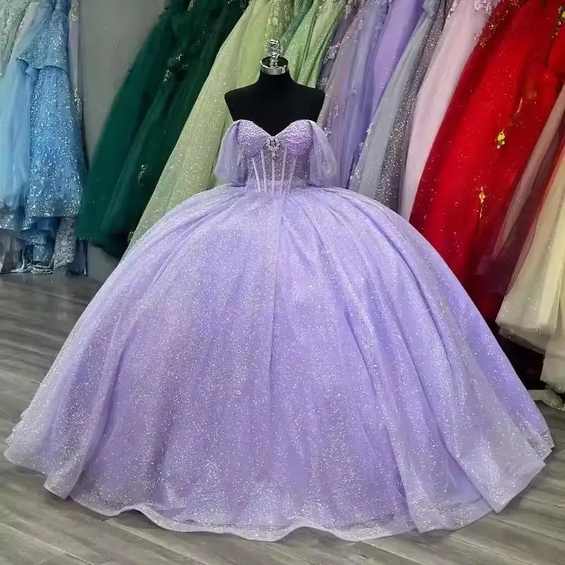 Cinderella Glittery Floor-Length Ball Gown Quinceanera Dress