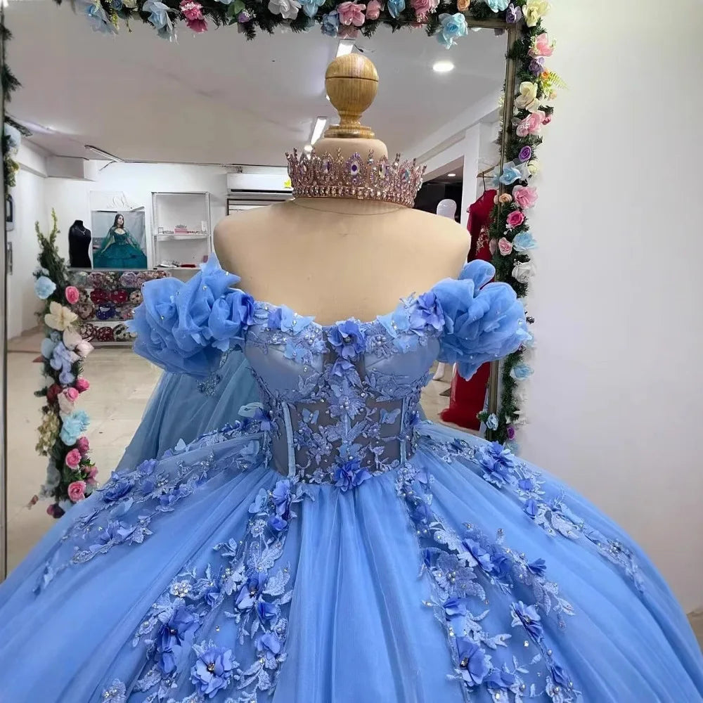 Fluffy Skirt Off-The-Shoulder Silky Ball Gown Quinceanera Dress