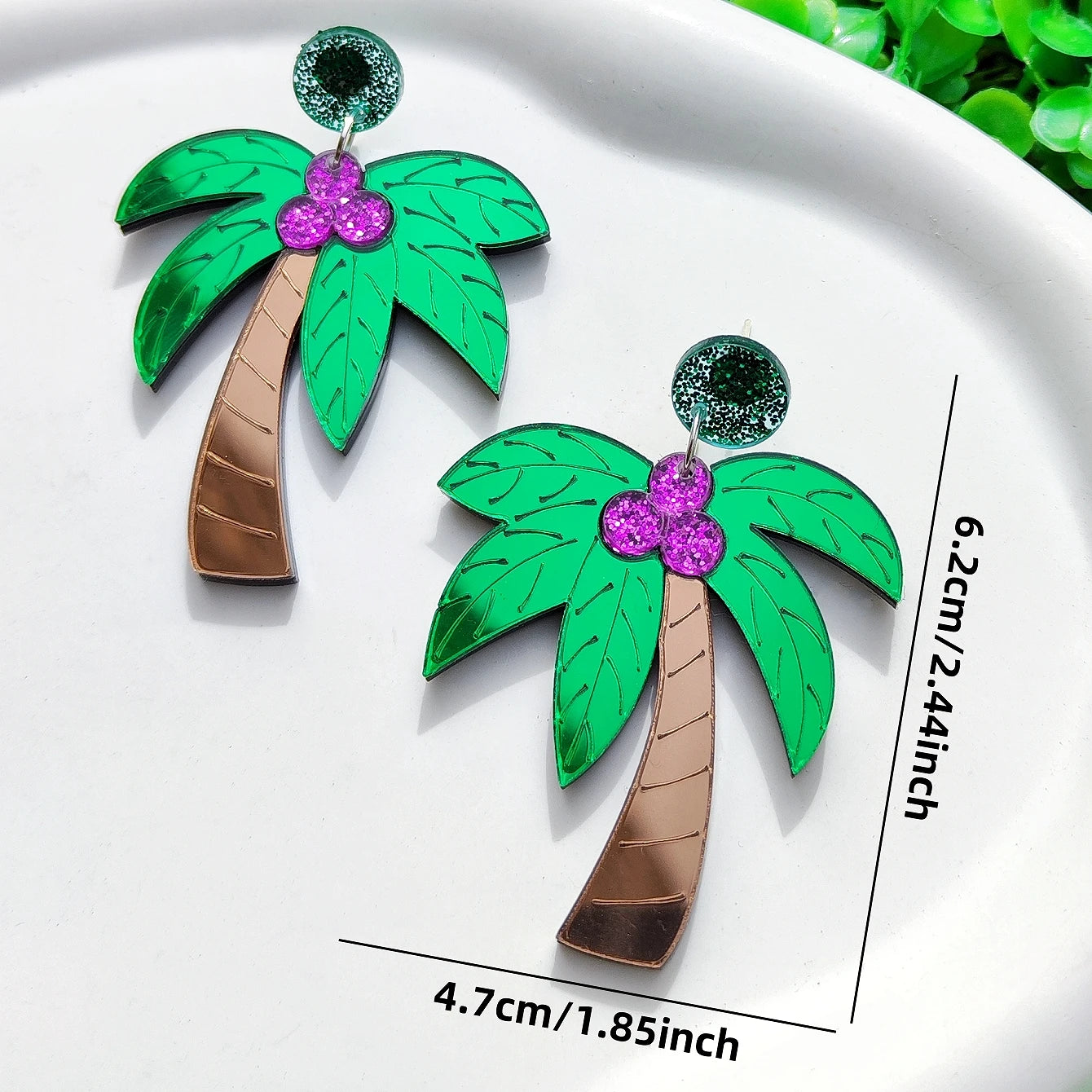 Palm Tree Drop Stud Earrings