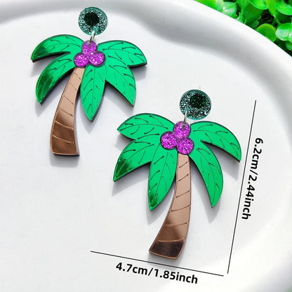 Palm Tree Drop Stud Earrings
