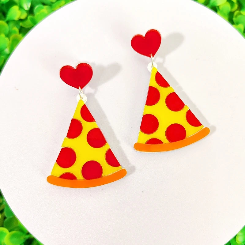 Pizza-Slice Dangle Stud Earrings