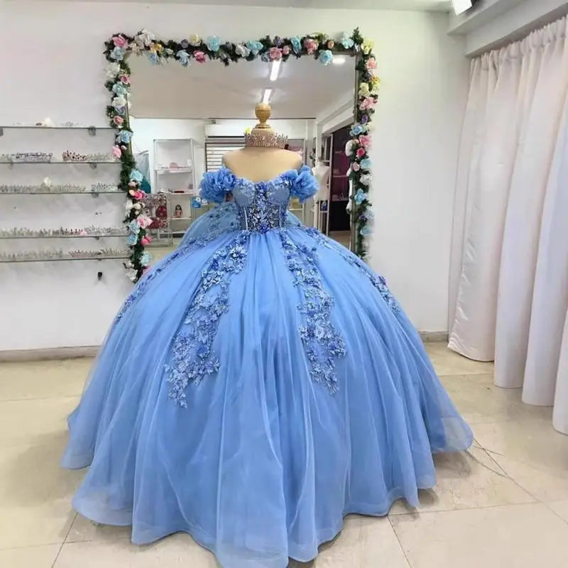 Fluffy Skirt Off-The-Shoulder Silky Ball Gown Quinceanera Dress