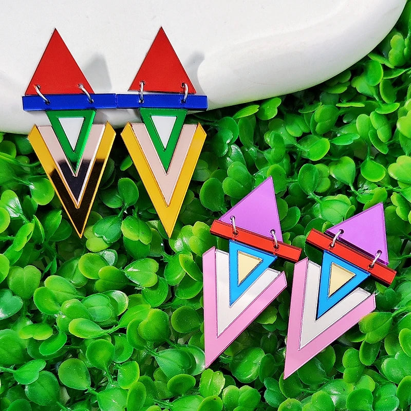Triangle Reflective Dangle Stud Earrings