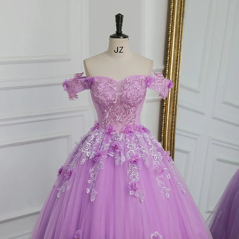 Sweetheart Off-The-Shoulder Tulle Floor-Length Quinceanera Dress