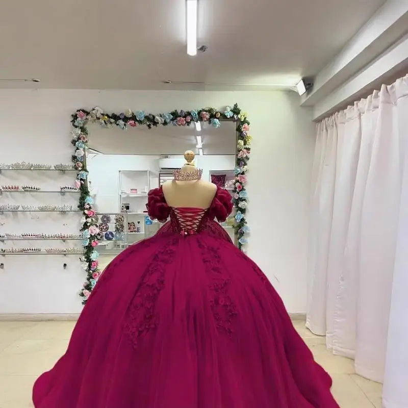 Fluffy Skirt Off-The-Shoulder Silky Ball Gown Quinceanera Dress