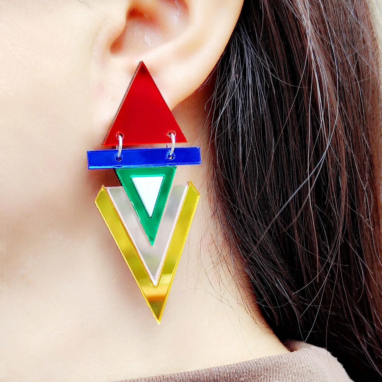 Triangle Reflective Dangle Stud Earrings