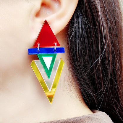 Triangle Reflective Dangle Stud Earrings