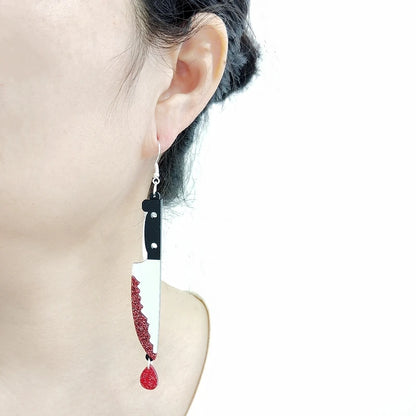 Blooded Knife Dangle Stud Earrings