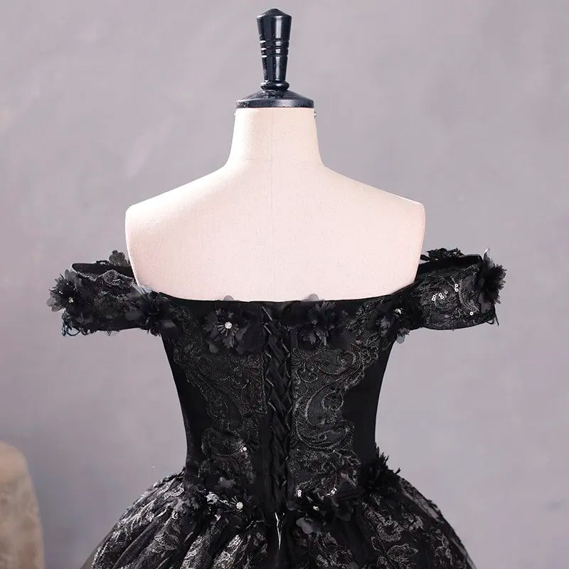 Black Tulle Off-The-Shoulder Floor-length Ball Gown Quinceanera Dress