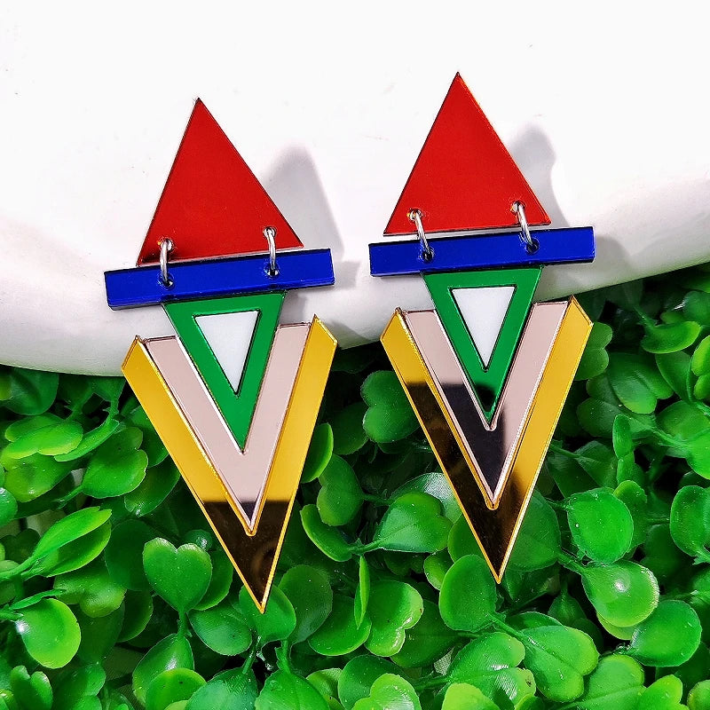 Triangle Reflective Dangle Stud Earrings