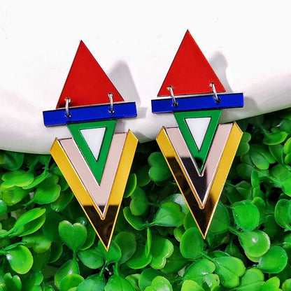 Triangle Reflective Dangle Stud Earrings