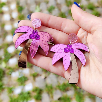 Palm Tree Drop Stud Earrings