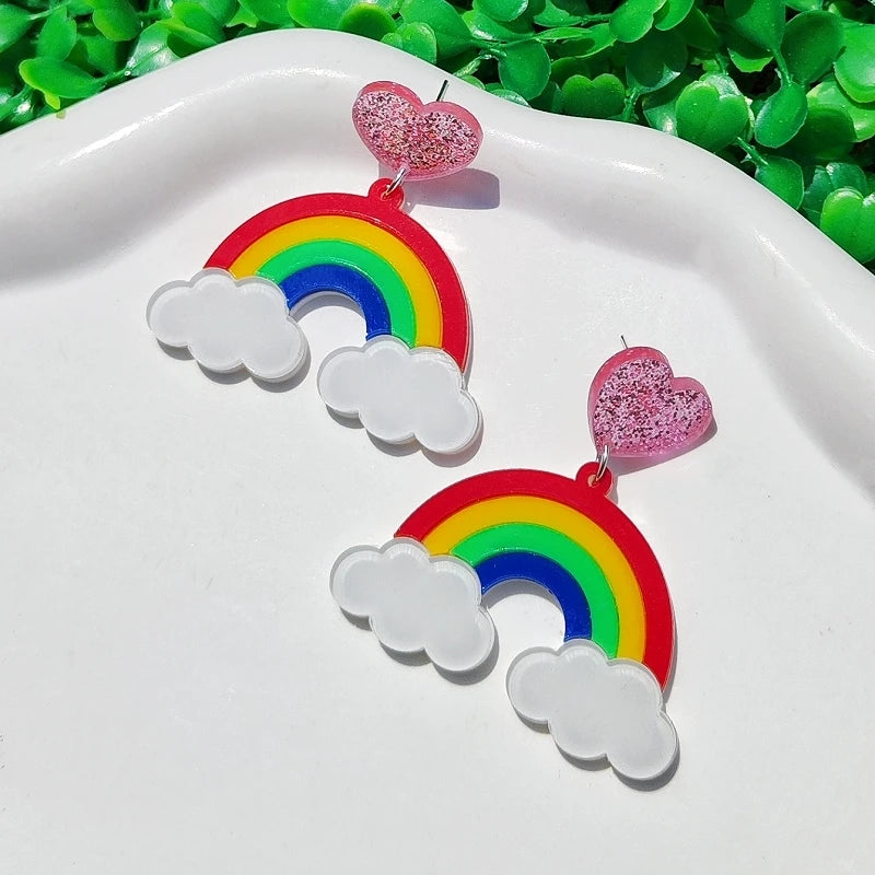 Big Rainbow Dangle Stud Earrings