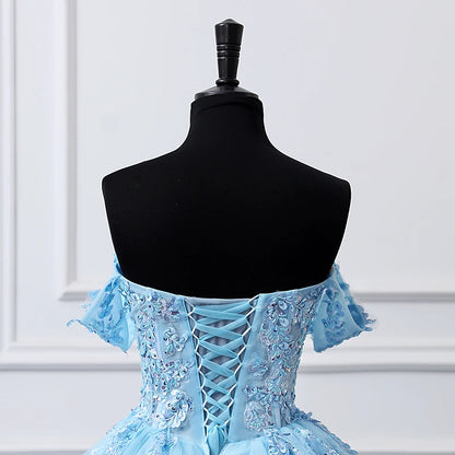 Sky Blue Ball Gown Luxury Glitter Quinceanera Dress