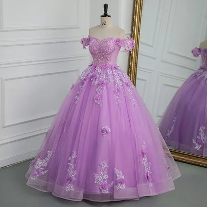 Sweetheart Off-The-Shoulder Tulle Floor-Length Quinceanera Dress