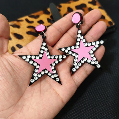 Pink Star Dangle Stud Earrings