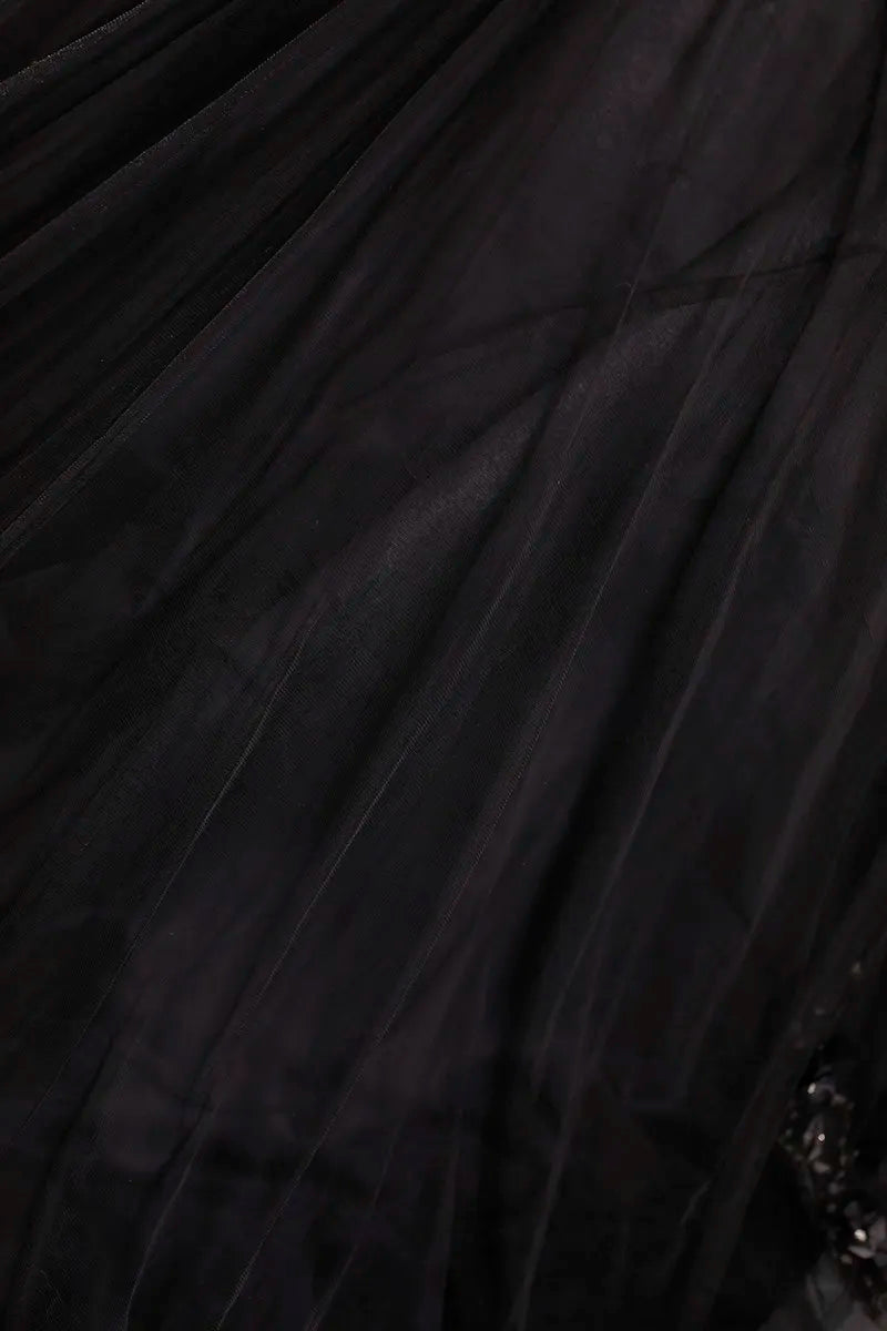 Black Tulle Off-The-Shoulder Floor-length Ball Gown Quinceanera Dress