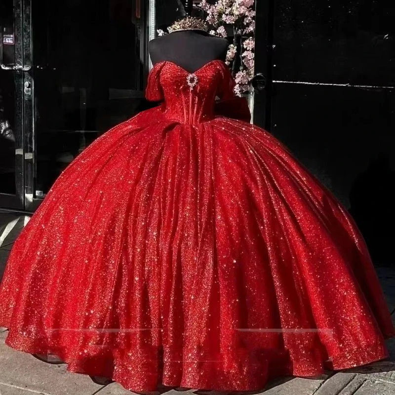 Cinderella Glittery Floor-Length Ball Gown Quinceanera Dress