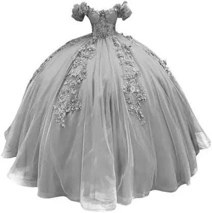Fluffy Skirt Off-The-Shoulder Silky Ball Gown Quinceanera Dress