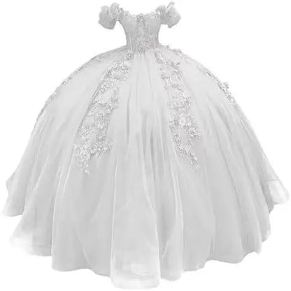 Fluffy Skirt Off-The-Shoulder Silky Ball Gown Quinceanera Dress