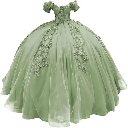 Fluffy Skirt Off-The-Shoulder Silky Ball Gown Quinceanera Dress
