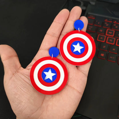 Captain America Shield Dangle Stud Earrings
