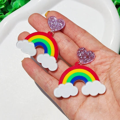 Big Rainbow Dangle Stud Earrings