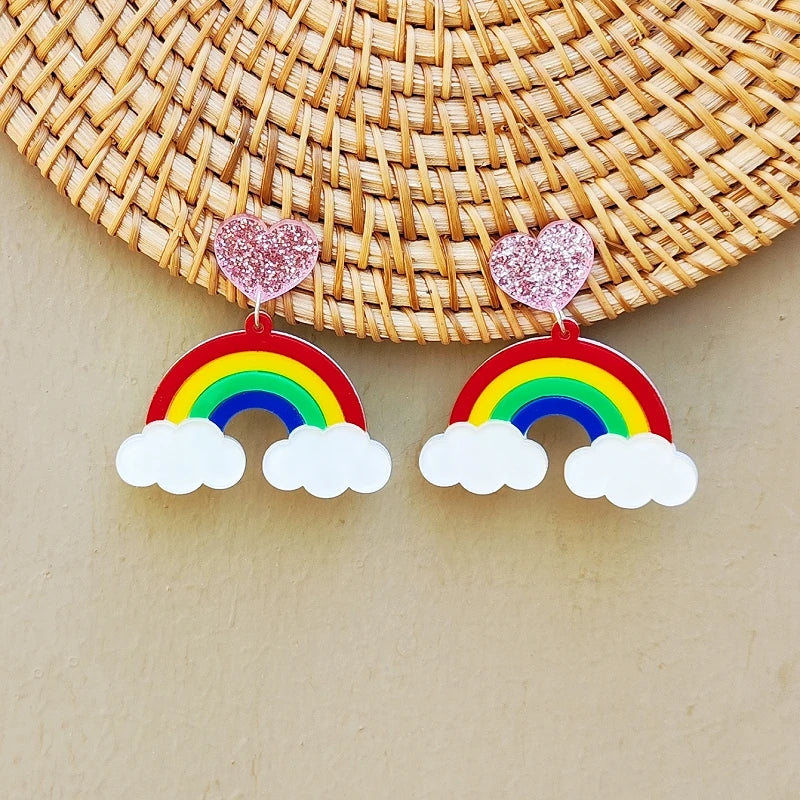 Big Rainbow Dangle Stud Earrings
