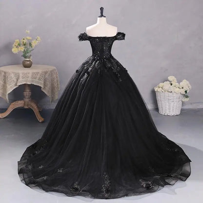 Princess Off-The-Shoulder Appliqued Quinceanera Dress With Small Train