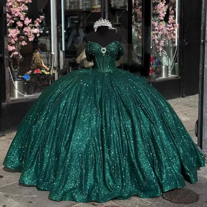 Cinderella Glittery Floor-Length Ball Gown Quinceanera Dress
