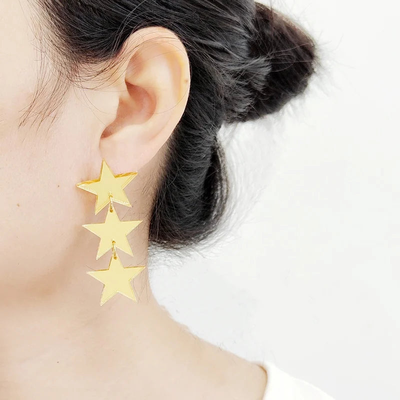 3-Stars Dangle Stud Earrings